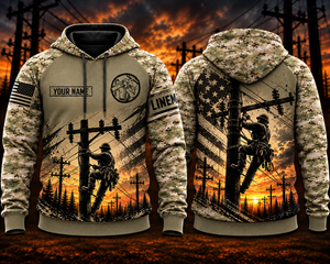 Personalized Lineman 3D Hoodie - Military Camo American Flag Design TT1910PK04