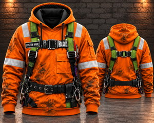 Personalized Oilfield Worker Orange 3D Hoodie - Custom Name Oil Rig Safety Harness Design TT2910PK08