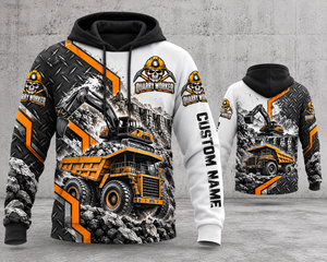 Personalized Quarry Worker Heavy Equipment 3D Hoodie - Excavator & Mining Haul Truck Design TT3010PK02