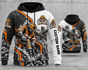 Personalized Quarry Worker Rock Drilling 3D Hoodie - Stone Crusher & Quarry Plant Design TT3010PK03