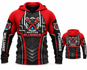 Personalized Master Plumber 3D Hoodie - Red Steel Pipe Wrench Design TT3010PK04