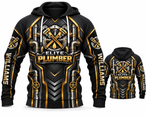 Personalized Elite Plumber Black Gold 3D Hoodie - Custom Name TT3010PK06