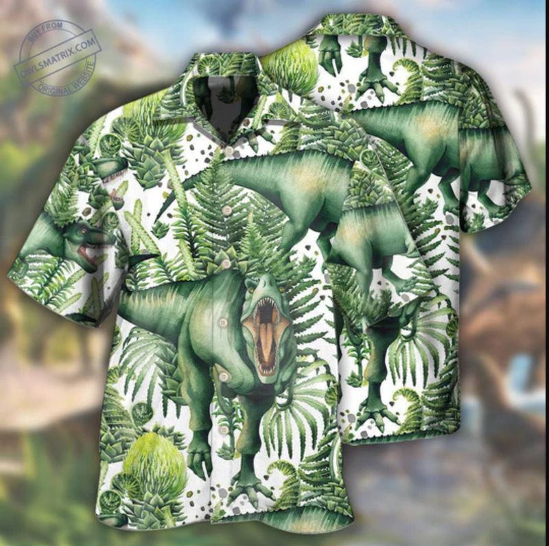 Dinosaur Green Tropical 3d Hawaii Shirt T-rex Plants Aloha Shirt