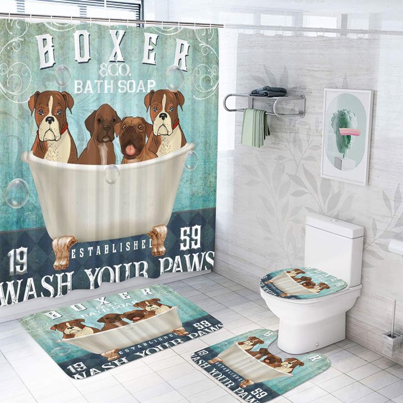 Wonderful Boxer Dog Shower Curtain Wash Your Paws Curtain Boxer Bath
