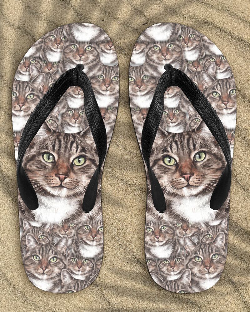 Shades Of Tabby Cat's Self Portrait All Over Flip Flops For Cat Lovers