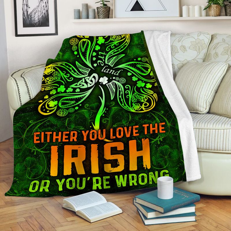 Irish Stylized Shamrock Green Fleece Throw Blanket Irish Land Irish St