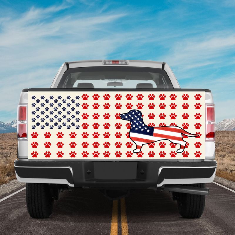 Tailgate Vinyl Graphic Wrap Dachshund American Flag Tailgate Wrap Dog