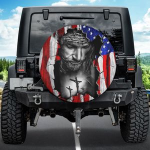 Jesus Grunge Usa Flag Farmhouse Durable Tire Protector Christian Car Accessories Faith Gift Spare Tire Cover 27"-34"