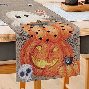Halloween Table Runner, Pumpkins Skull Halloween Table, Halloween Boo Ghost Table Cloth, Halloween Decor Rectangle Table Runner