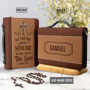 Customized Jesus Bible Cases, As For Me And My House We Will Serve The Lord Joshua 24:15, Christian Family Gifts Handmade Bible Cover Case With Handle M-2XL