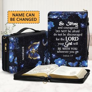Personalized Butterfly Bible Bags, Be Strong And Courageous, Bible Case For Man, Bible Verse Bible Accessories Handmade Bible Cover Case With Handle M-2XL