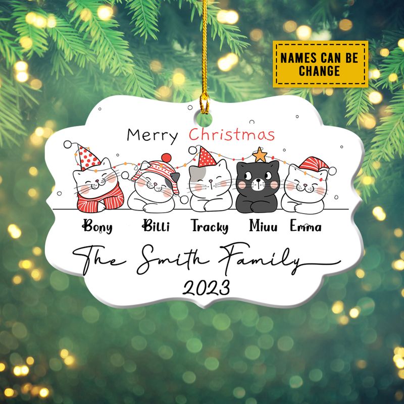 Customized Name Merry Christmas Family Ornament 2023 Family Cats