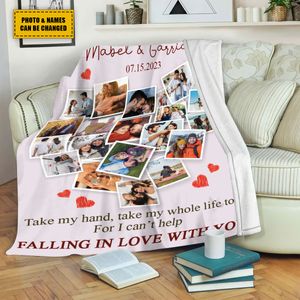 Personalized Valentine Blanket Custom With Pictures Gift For Couple Anniversary Gift Bedroom Decor Fleece Blanket Lightweight & Sherpa Blanket All Size