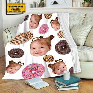 Personalized Photo Face Blanket Donuts Throw Blanket Sweet Cake Blanket Funny Face Customized Blanket With Photo Fleece Blanket Lightweight & Sherpa Blanket All Size