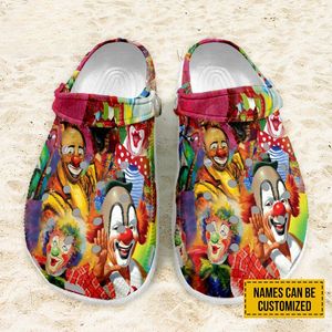 Custom Name Clown Colorful Pattern Printed Clogs Halloween Clown Circus Clogs Shoes Happy Clown Summer Gifts Unisex Clogs Shoes EVA