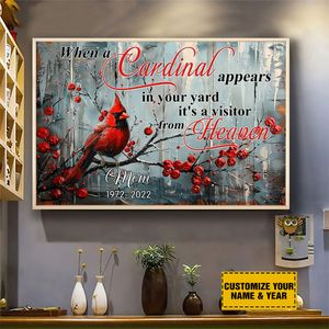 Personalized Mom From Heaven Poster Print Memorial Mother's Day Canvas Art Cardinal Bereavement Art Print Poster No Frame/ Wrapped Canvas