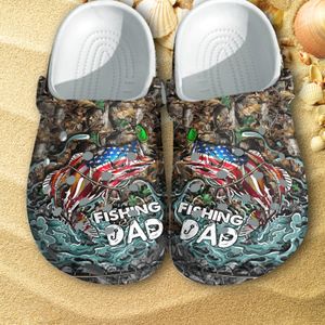 Fishing Dad Vintage Clog Shoes Fishing Father Clogs Bass Fishing America Happy 4Th Of July Kid & Adult Unisex Clogs Shoes EVA