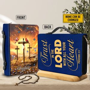 Personalized Trust In The Lord Bible Cover Jesus Christ Book Cover Heaven Bible Case Jesus Believer Gift Handmade Bible Cover Case With Handle M-2XL