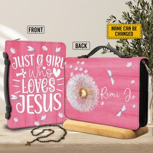 Customized Just A Girl Loves Jesus Bible Case Christ Book Protector Christian Lover Bible Cover Bible Mom Gifts Handmade Bible Cover Case With Handle M-2XL