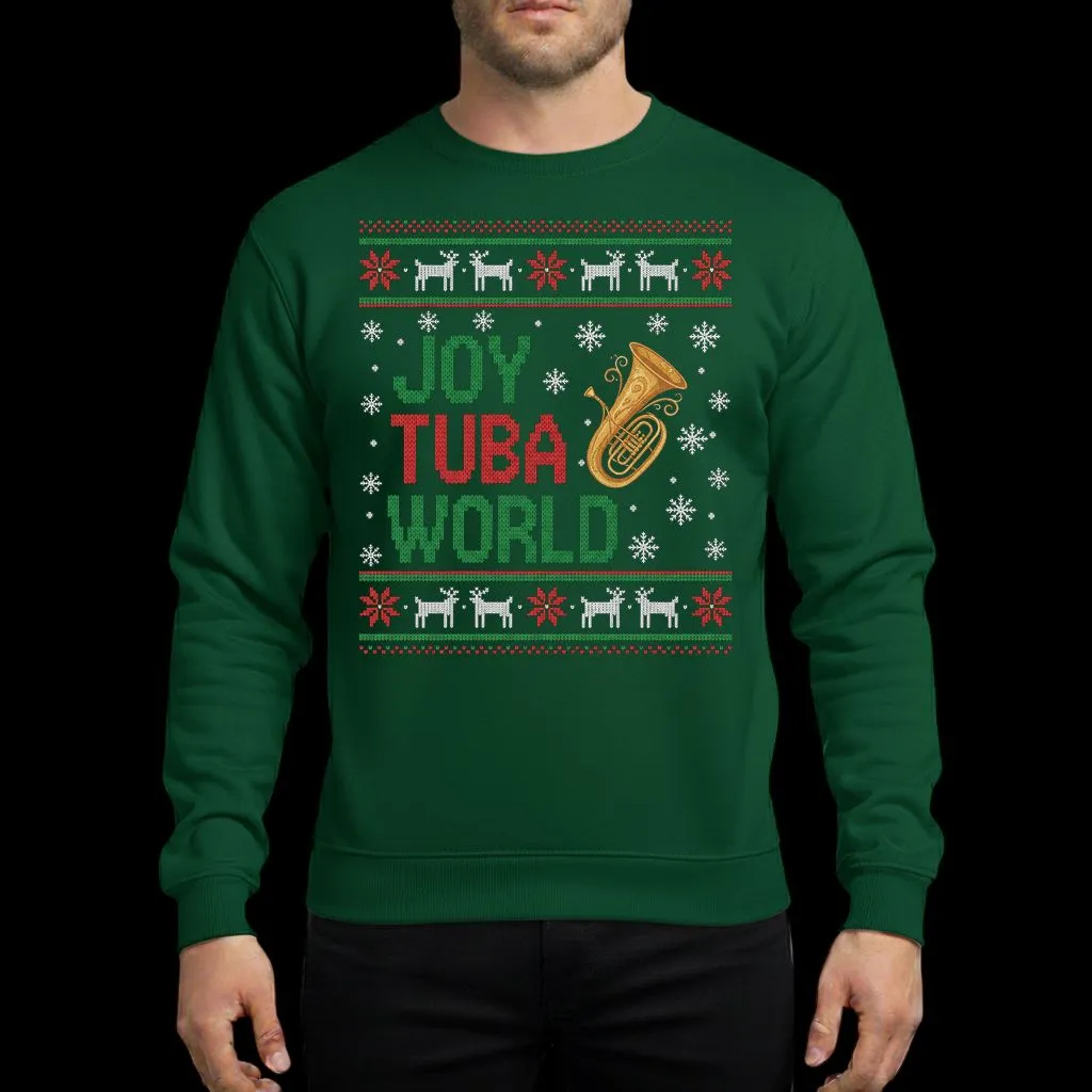 Joy Tuba World Red Green Ugly Christmas Sweater Golden Tuba Music Holiday Sweatshirt - 1