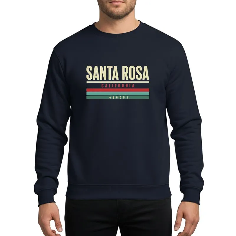 California Enthusiasts' Retro Distressed Santa Rosa California Typographic Muted Cream Red Teal Green Stripes Sweatshirt - 1