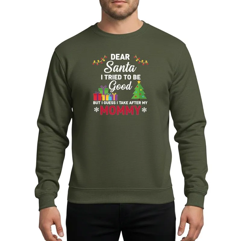 Festive Family Humor White Script Block Text Christmas Lights Gift Boxes Tree Snowflakes Red Green Yellow Pink Design Sweatshirt - 1
