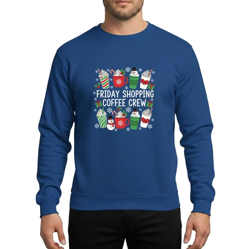 Christmas Coffee Crew's Playful Red Green White Holly & Snowman Festive Design Sweatshirt - 1