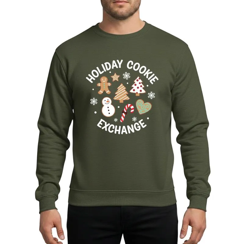 Cookie Swap Lovers' Whimsical Hand-Drawn Holiday Cookie Exchange with Gingerbread Snowman Star Cookies White Red Teal Sweatshirt - 1