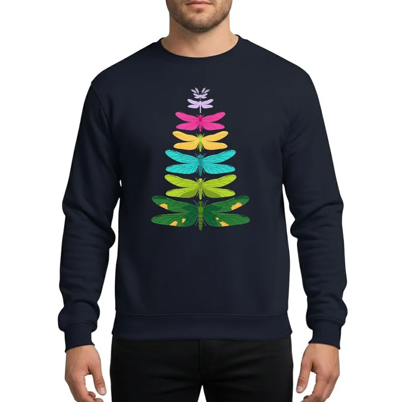 Holiday Insect Lovers' Fantastical Dragonfly Christmas Tree, Symmetrical Stacked Art, Vibrant Rainbow Colors Sweatshirt - 1