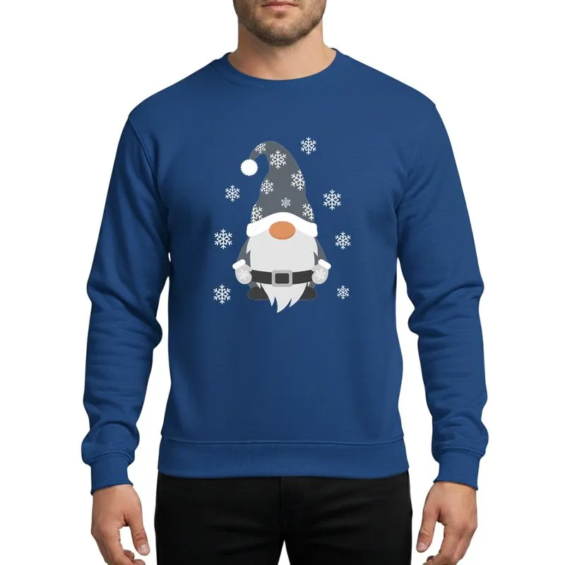 Winter Holiday Fans' Whimsical Grey Snow Gnomie Flat Graphic Rustic Orange Nose White Snowflakes Sweatshirt - 1