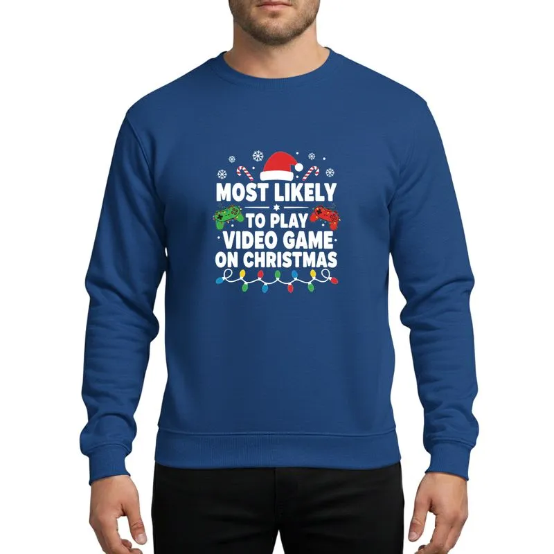 Holiday Gamers' Festive White Text Gaming Controllers Holiday Lights Santa Hat & Candy Canes Sweatshirt - 1