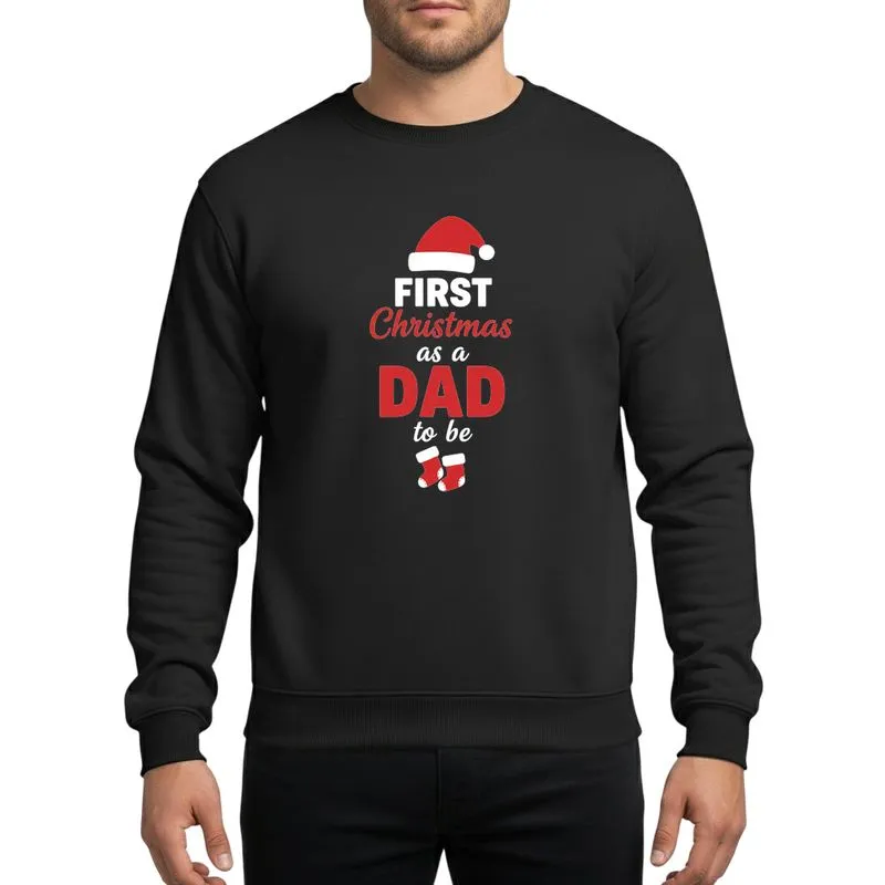 Future Dads' Red White Santa Hat & Baby Stockings Festive 'First Christmas DAD to be' Lettering Sweatshirt - 1