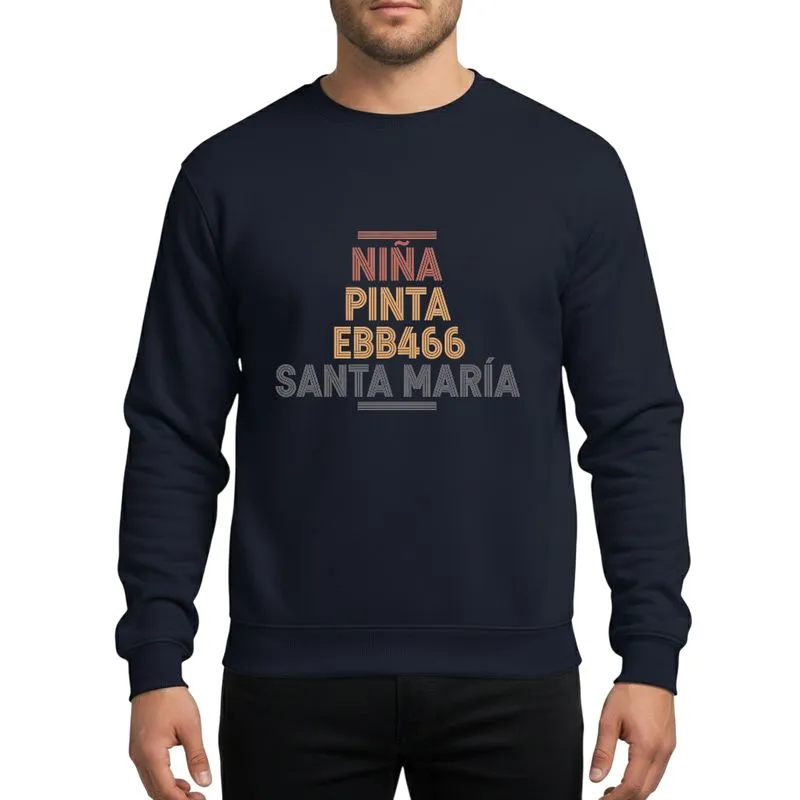 History Buffs' Retro Niña Pinta Santa María Striped Typography Design Muted Red-Orange, Gold, Gray Sweatshirt - 1