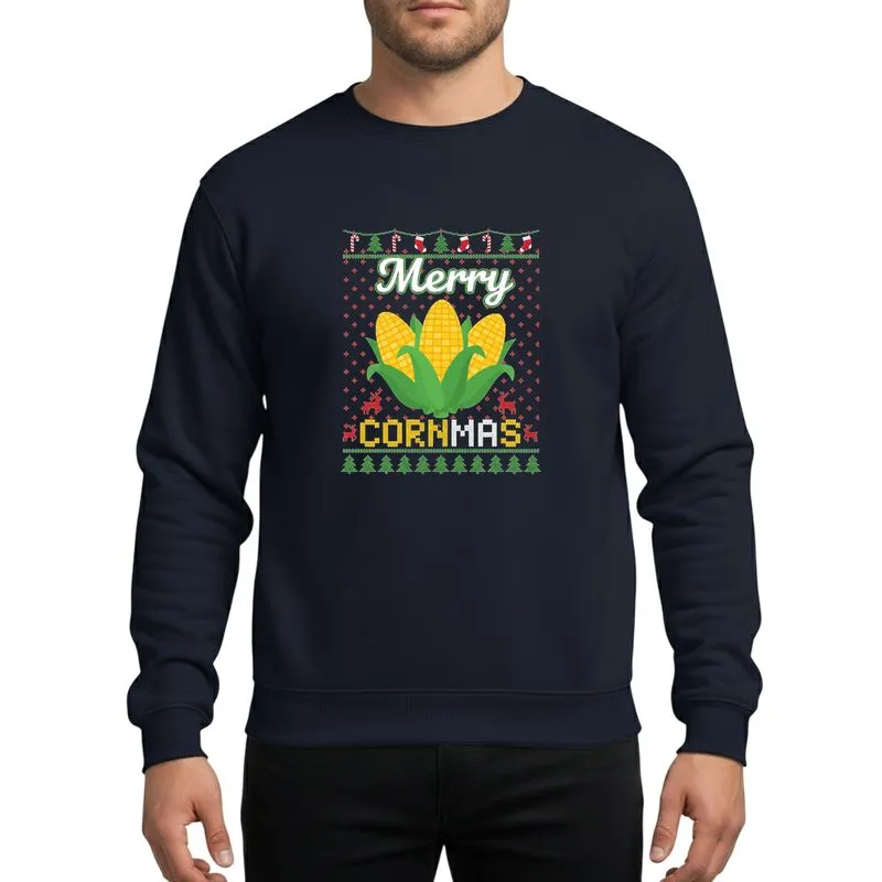 Corn Lover's Merry CORNMAS Pixelated Corn Cobs & Festive Red Green White Holiday Pattern Sweatshirt - 1