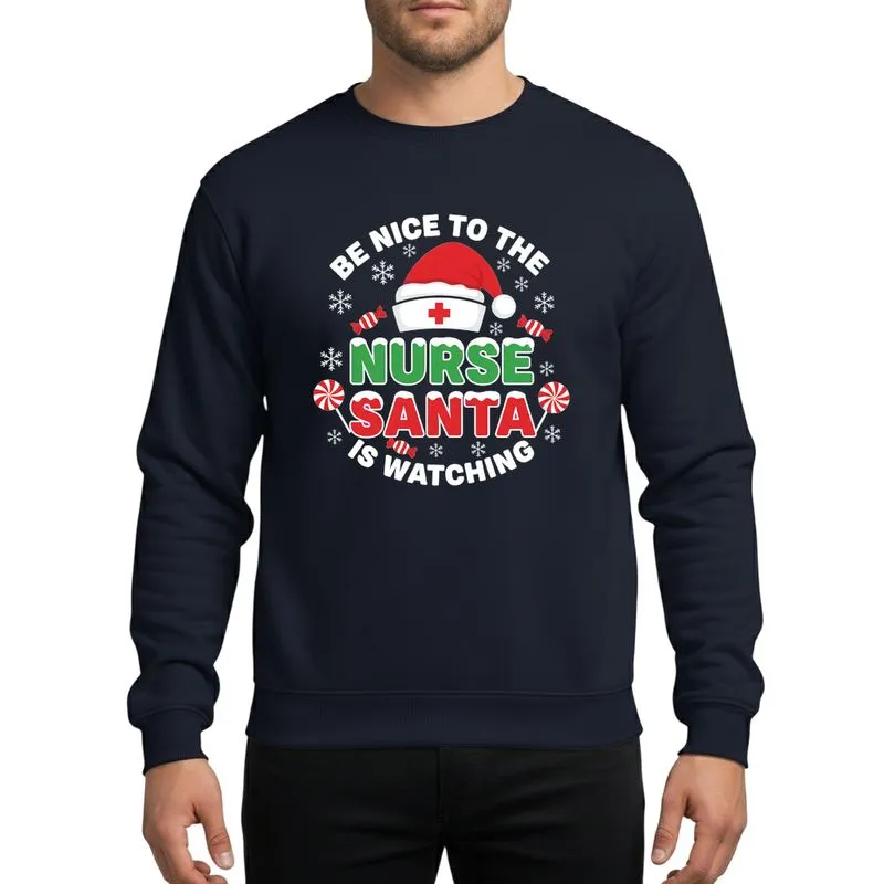 Nurses' Festive Red Green White Christmas Santa Hat Nurse Cap Snowcapped Holiday Design Sweatshirt - 1
