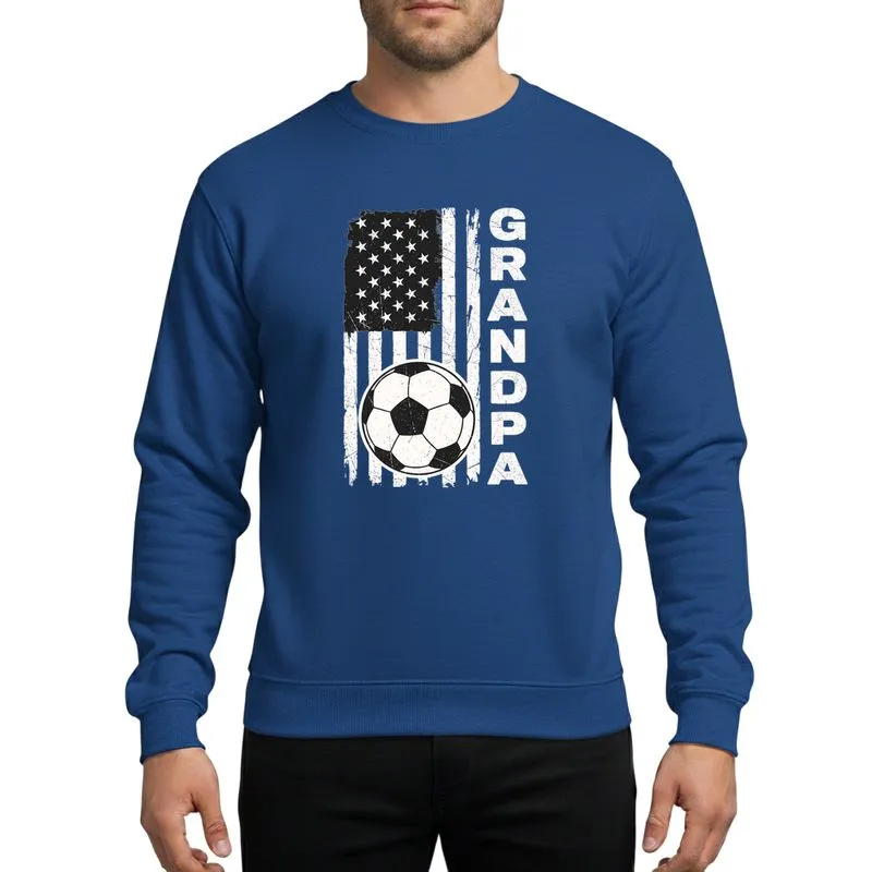 Soccer Grandpas Distressed Grunge White American Flag Soccer Ball Stacked GRANDPA Sweatshirt - 1