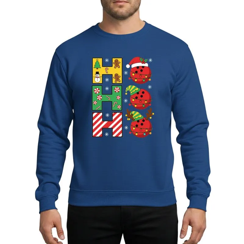Holiday Enthusiasts' Yellow Green Red HHH Bowling Ball Santa Elf Reindeer Christmas Lights Sweatshirt - 1
