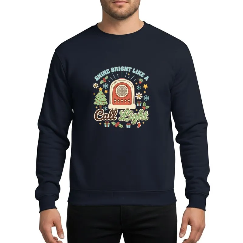 Nurses' Whimsical Retro Burnt Orange Call Light Festive Christmas Tree & Stars Design Sweatshirt - 1