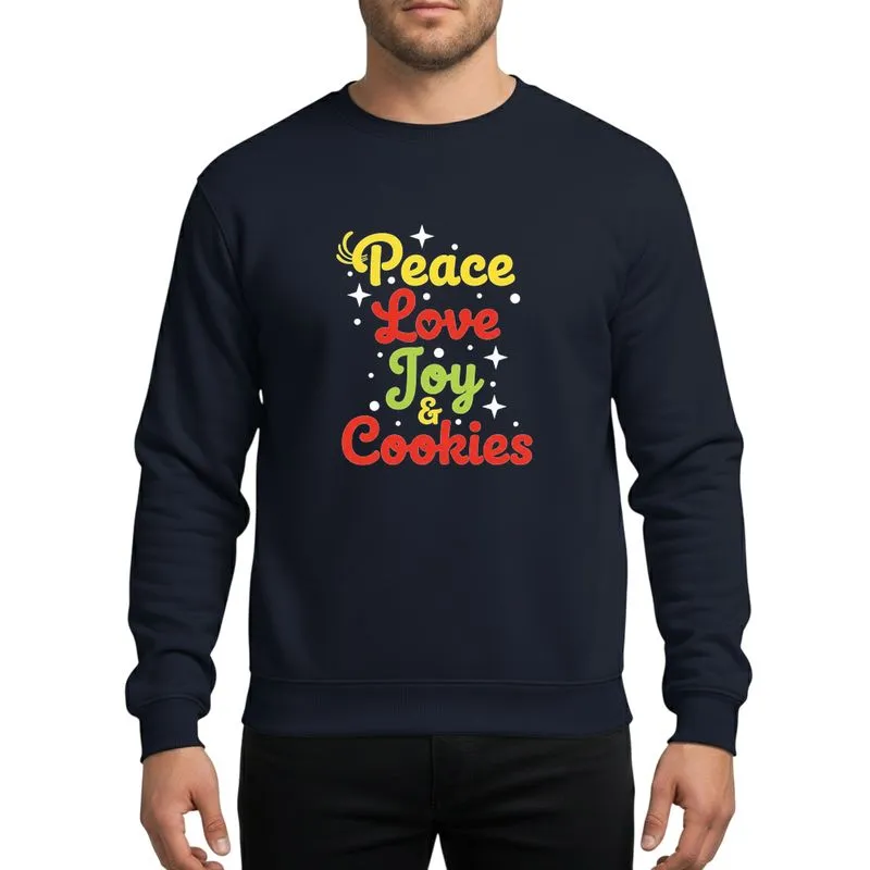 Holiday Bakers' Retro Bubbly Yellow Red Green Peace Love Joy & Cookies Hand-Lettered Stars Sweatshirt - 1