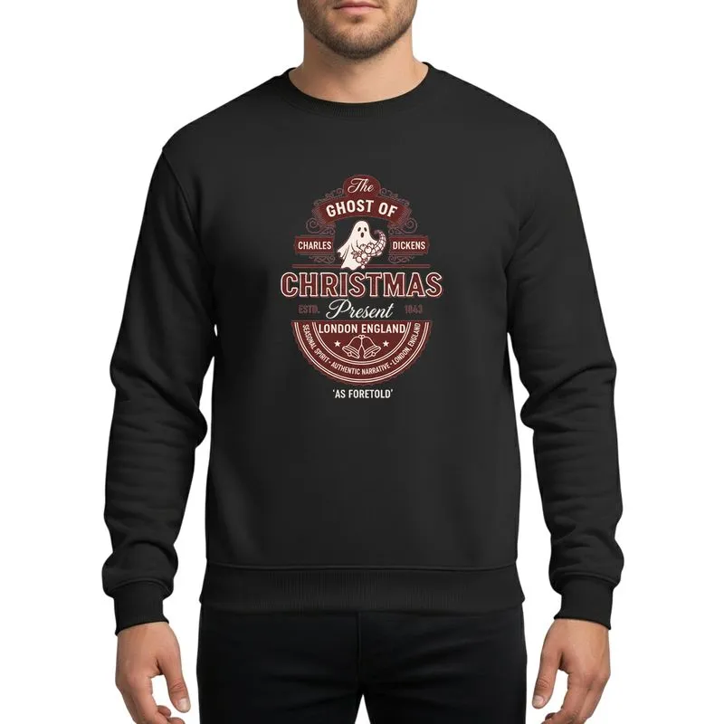Christmas Literature Fans Victorian Dark Red White Ghost of Christmas Present 1843 London Seal Art Sweatshirt - 1