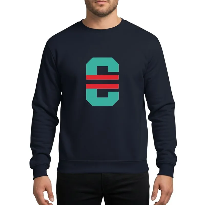 Women's Bold Geometric Teal-Cyan Capital C Two Bright Red Stripes Collegiate Style Sweatshirt - 1