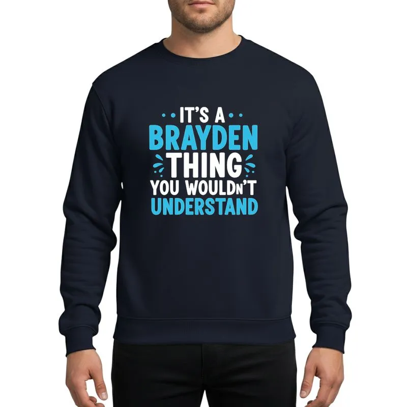 Brayden Individuals' Hand-Drawn Typographic Blue White Doodle Squiggle Text Art Black Background Sweatshirt - 1