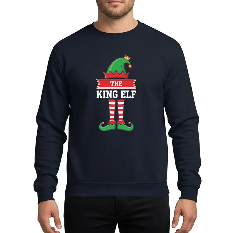 Family Christmas Whimsical Green Red Gold Elf King Crown Graphic with Striped Socks and Pointed Shoes Sweatshirt - 1