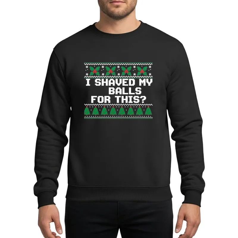 Adults' Pixelated Ugly Christmas Style Holly Berry Snowflake Tree Border Sweatshirt - 1