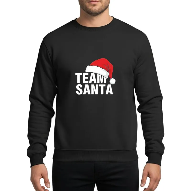 Holiday Enthusiasts Bold White 'TEAM SANTA' Typographic Red Santa Hat Design Sweatshirt - 1