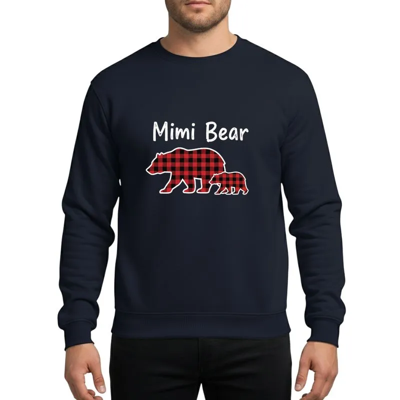 Women's Mimi Bear White Distressed Script Red Black Buffalo Plaid Mother Cub Bear Rustic Holiday Sweatshirt - 1