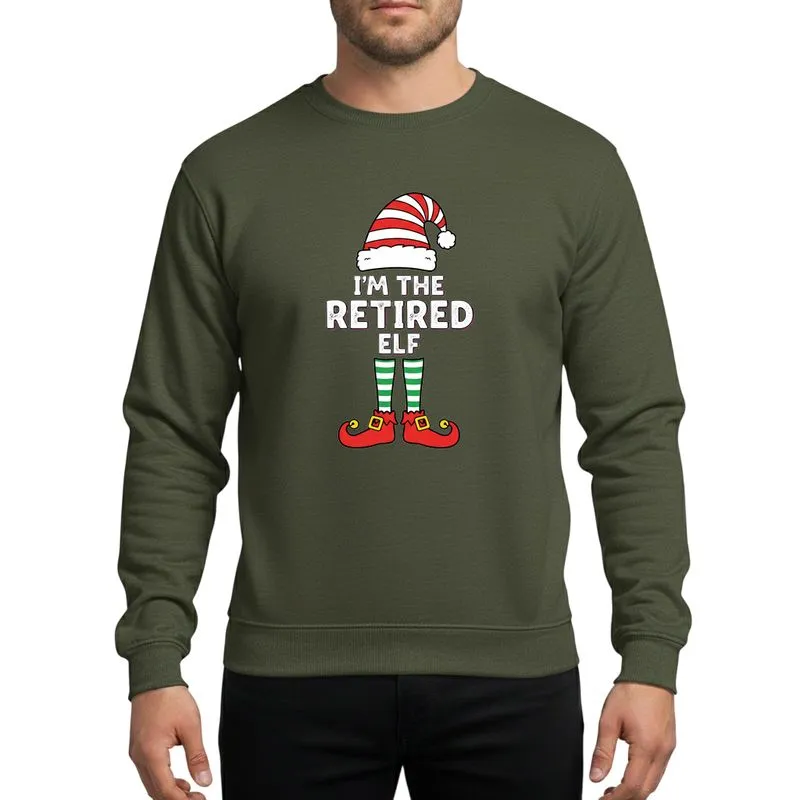 Festive Family Adults' Whimsical 'I'm The Retired Elf' Stacked Red White Striped Elf Figure Sweatshirt - 1