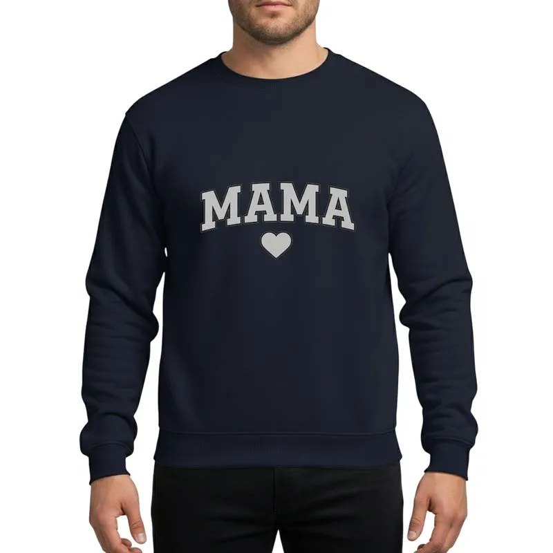 Moms' Bold Varsity MAMA Muted Taupe Grey & Charcoal Outline Geometric Heart Sweatshirt - 1