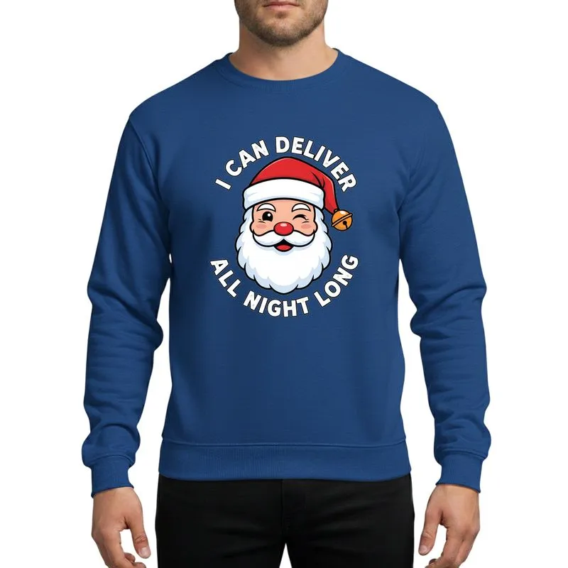 Adult Holiday Humor Fan Mischievous Winking Santa Claus Red Hat White Beard Green Background Bold White Text Graphic Sweatshirt - 1