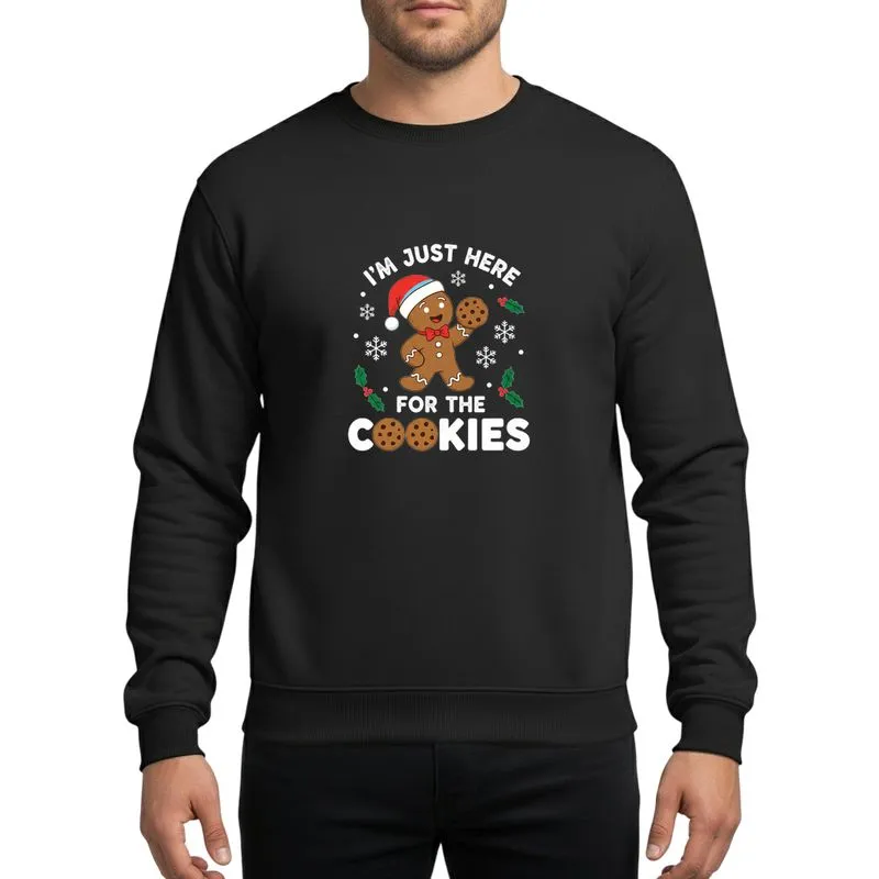 Christmas Cookie Lovers' Whimsical Gingerbread Man, Red Santa Hat, Cookie Text, White Icing, Black Background Festive Humor Sweatshirt - 1